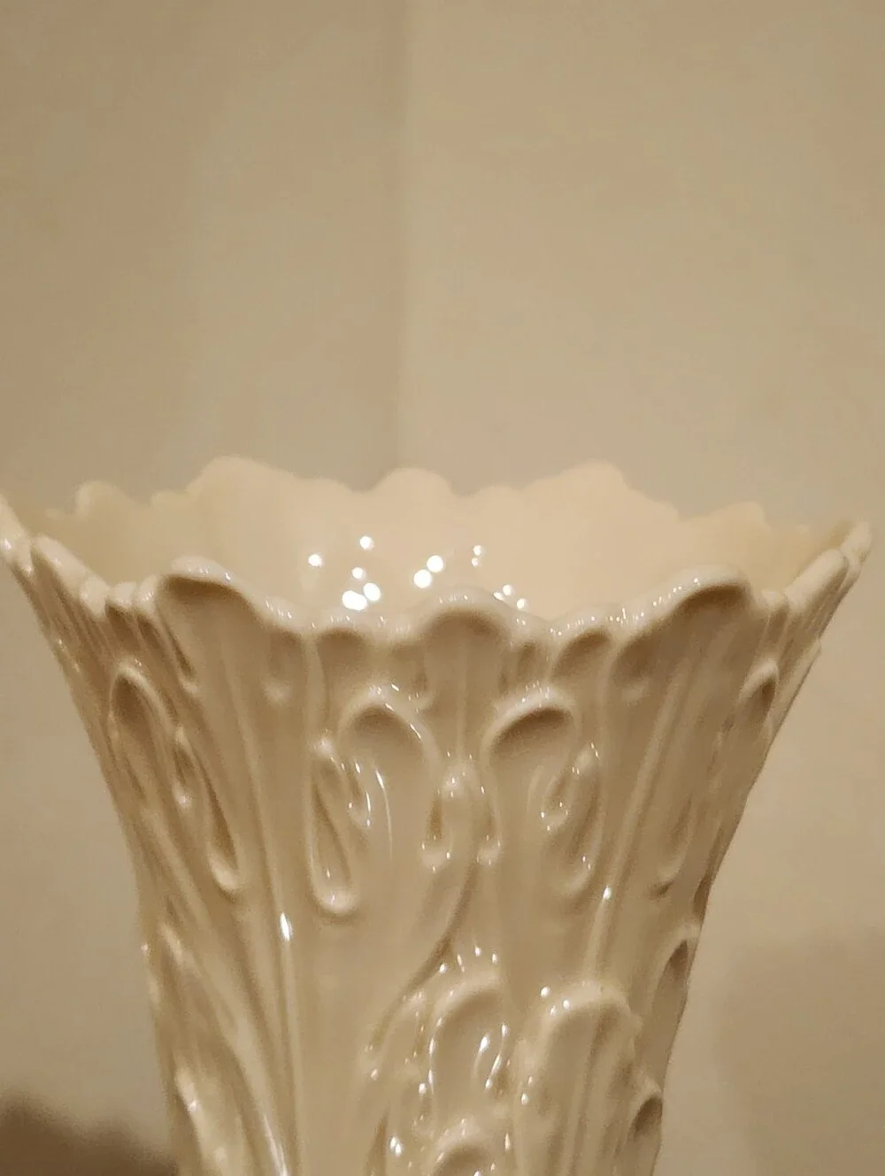 Lenox Ivory Porcelain Embossed Floral Scalloped Vase Made in USA
